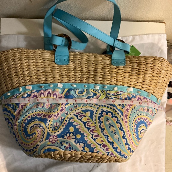 Vera Bradley Woven Tote with Blue and Tan Accents - Picture 6 of 8